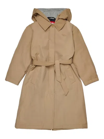 Diesel Hooded Trench Coat In Brown