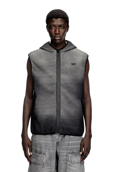 Diesel Hooded Vest In Denim-effect Jacquard In Black