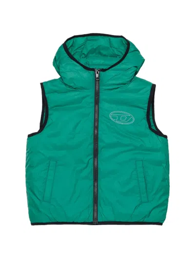 Diesel Kids' Hooded Vest In Padded Nylon In Green