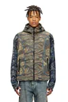 Diesel Hooded Vest With Mixed Camo Prints In Green