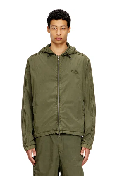 Diesel Hooded Zip-up Jacket In Cotton Poplin In Green