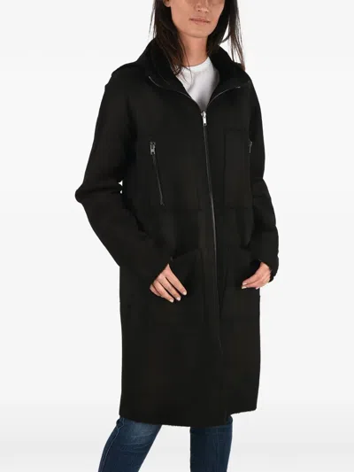 Diesel Hooded Zip-up Leather Coat In Black