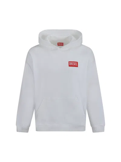 Diesel Cotton Hoodie Kangaroo Pocket In White