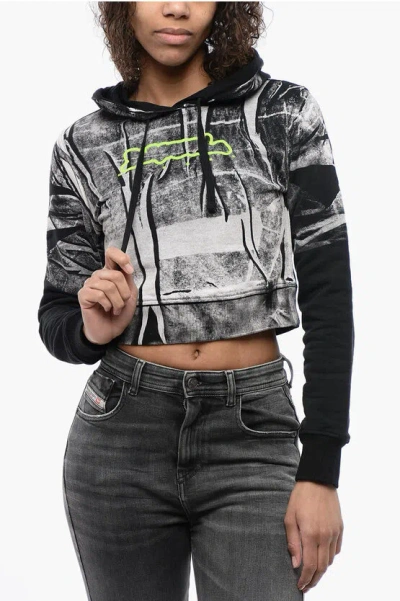 DIESEL HOODIE CROP SWEETHIRT WITH EMBOSSED LOGO