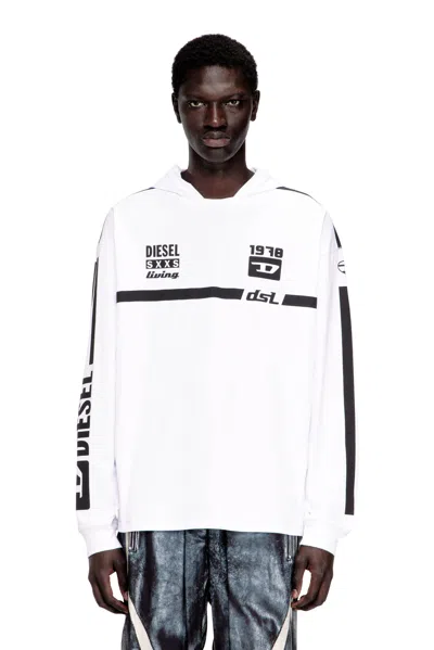 Diesel Hoodie T-shirt With Contrast Graphics In White