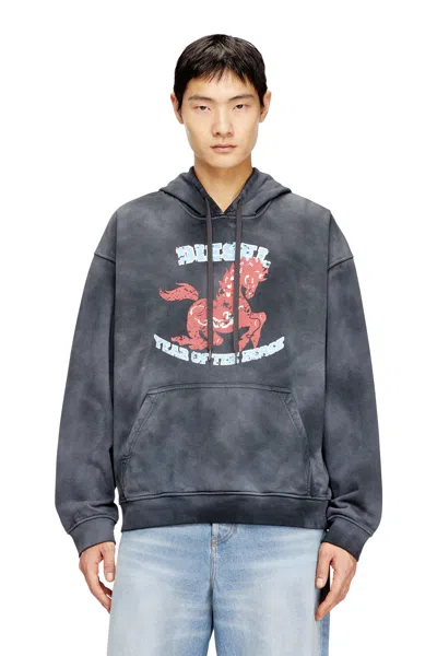Diesel Hoodie Tie-dye With Horse Graphic Print In Gray