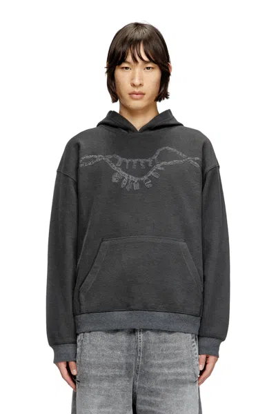 Diesel Hoodie With Charm Necklace Print In Grey