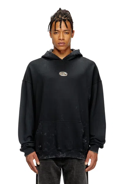 Diesel Hoodie With Cut-out Metal Oval D In Black