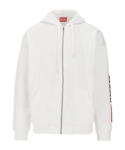 Diesel Denim Division Embroidery Full-zip Hoodie In White