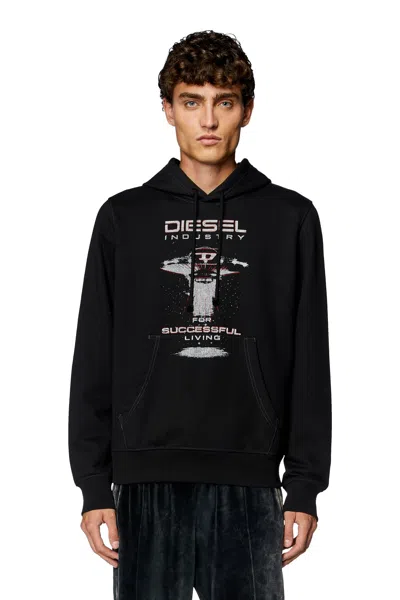 Diesel Hoodie With Spaceship Print In Black