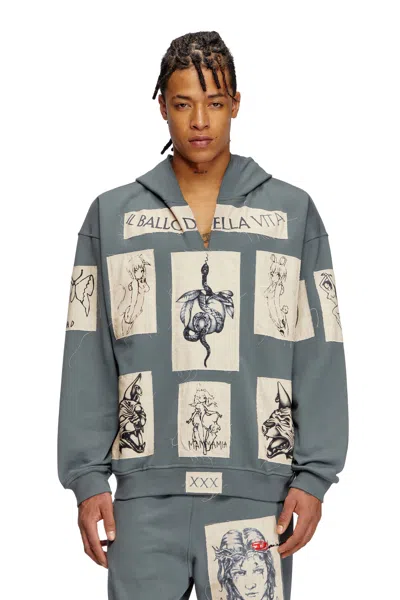 Diesel Hoodie With Tattoo Patches In Grey