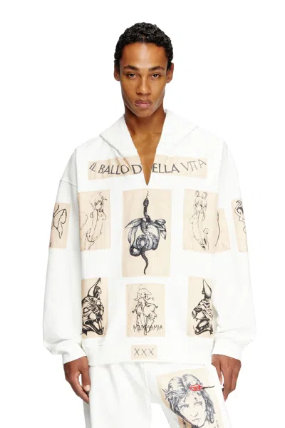 Diesel Hoodie With Tattoo Patches In White