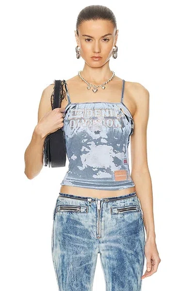 Diesel Square Neckline Spaghetti Straps Graphic Print Top In Blue