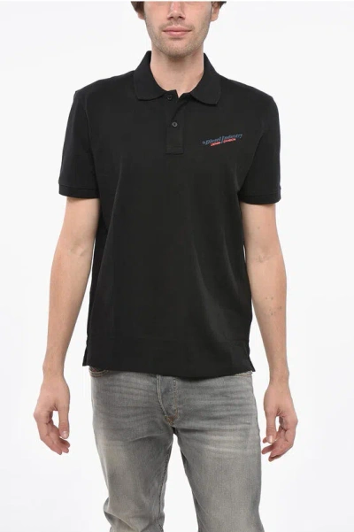 Diesel Hopsack Cotton Blend Smith Polo With Printed Logo In Black