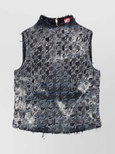 Diesel Houndstooth Denim Mock Neck Top In Blue