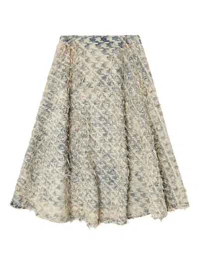 Diesel Houndstooth Frayed Denim Skirt In Neutral