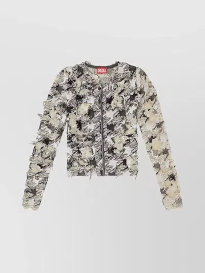 DIESEL HOUNDSTOOTH JACQUARD CARDIGAN DEVORÉ EFFECT