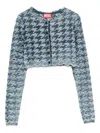 Diesel Long Sleeve Cropped Houndstooth Top In Blue