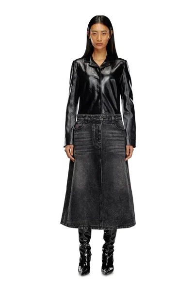 Diesel Hybrid Coat In Denim And Leather In Black