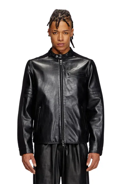 Diesel Hybrid Denim And Leather Jacket In Black