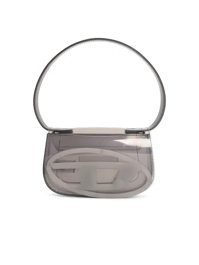DIESEL DIESEL ICONIC '1 DR SHOULDER BAG IN SILVER TRANSPARENT TPU