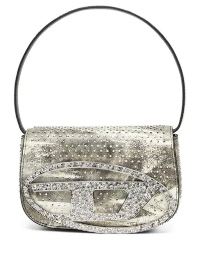 Diesel Iconic 1dr Shoulder Bag With Decorative Crystals In Grey