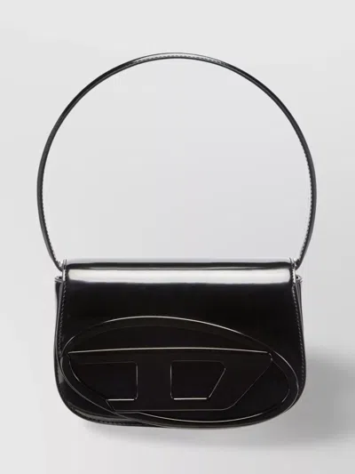 Diesel Iconic Structured Shoulder Bag In Mirrored Leather In Black