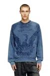 Diesel Phoenix Graphic Crewneck Sweater With Washed Effect In Blue