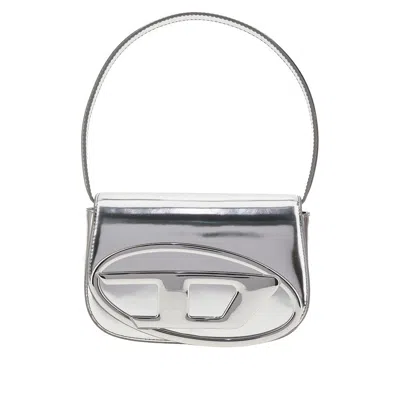 Diesel Irrored Leather 1dr Shoulder Bag In Silver