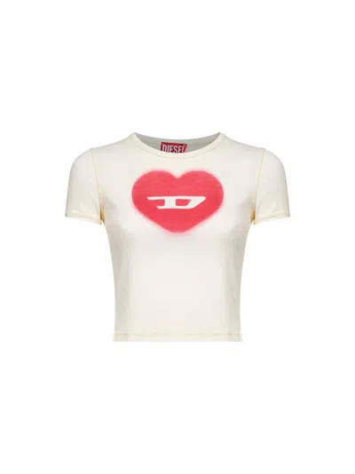 Diesel Women Ivory Ribbed Stretch Cotton T-ele T-shirt In Neutral