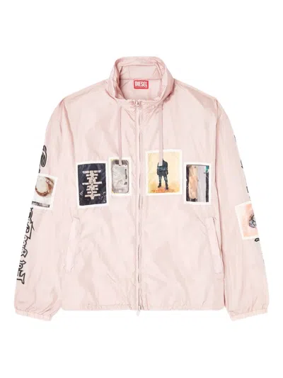Diesel J-claus-a-gsbr Graphic-patch Bomber Jacket In Pink