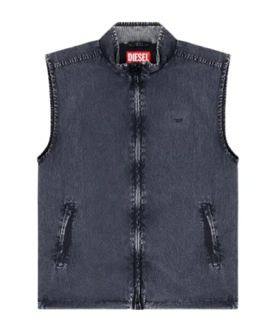 Diesel J-erb Denim-effect Sleeveless Gilet In Black