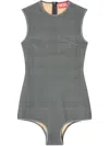 Diesel Bodysuit In Checked Bonded Jersey In Grey
