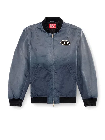 Diesel J-kepes Delavé Nylon Bomber Jacket In Blue