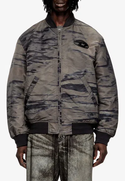 Diesel Mens J-kepes Logo-plaque Nylon Bomber Jacket 02 In Neutral