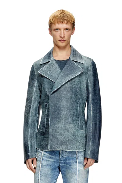 Diesel Jacket In Denim-treated Leather In Blue