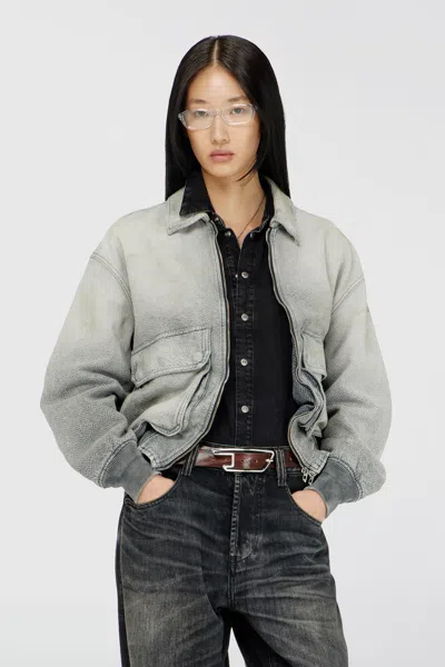 Diesel Jacket In Distressed Herringbone Denim In Gray