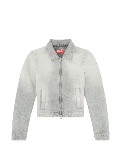 Diesel Jacket In Distressed Herringbone Denim In Gray