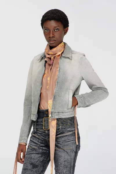 Diesel Jacket In Distressed Herringbone Denim In Gray