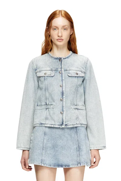 Diesel Jacket In Graphic Denim With Crystals In Blue