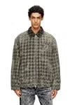 Diesel Houndstooth-pattern Frayed-edges Denim Jacket In Green