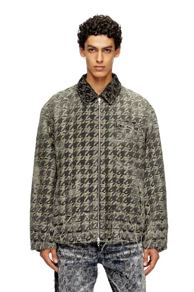 Diesel Jacket In Houndstooth-weave Denim In Green