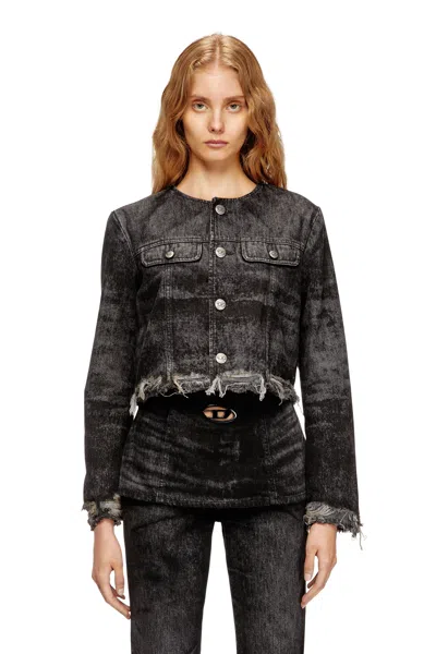DIESEL JACKET IN LASERED COTTON-HEMP DENIM