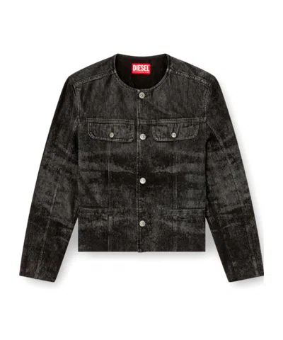 DIESEL JACKET IN LASERED COTTON-HEMP DENIM