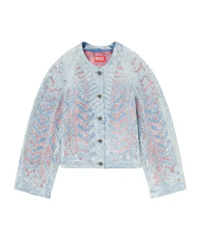 Diesel Jacket In Microstone Devoré Denim In Blue