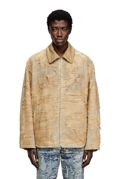 Diesel Jacket In Overdyed Floating-thread Denim In Brown