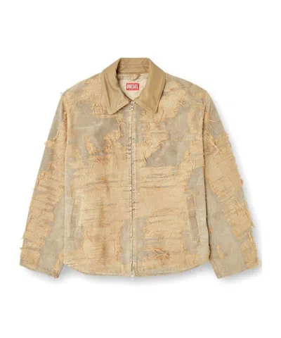 Diesel Jacket In Overdyed Floating-thread Denim In Multicolor