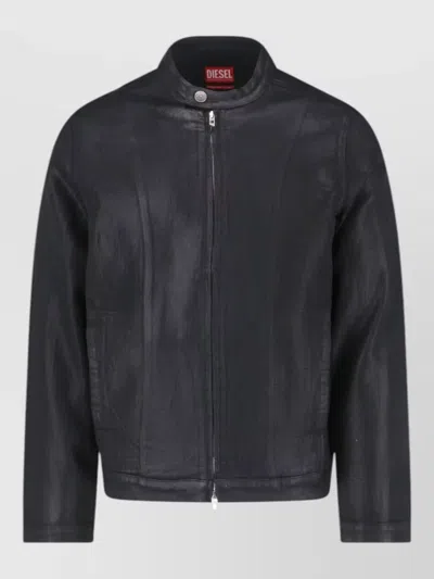 Diesel Fitted Black Jacket With High Collar And Zipper Closure