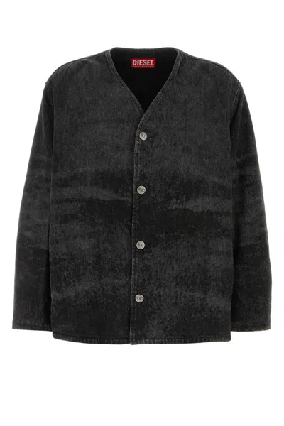 Diesel V-neck Button-up Jacket In Gray