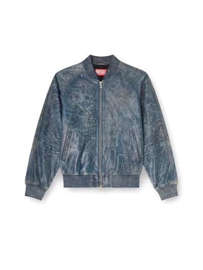 Diesel Relaxed Blazer Washed Effect Front Pockets Ribbed In Blue